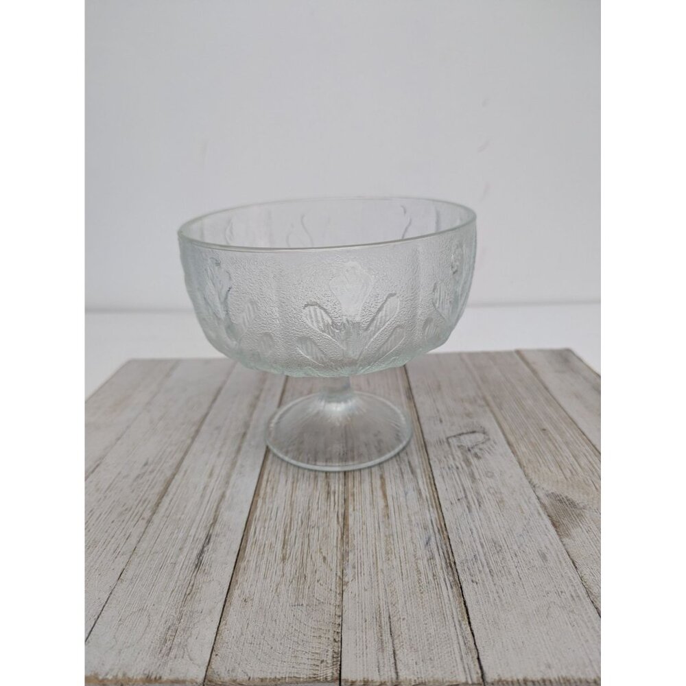 Vintage FTD 1975 Clear Glass Oak Leaf Footed Compote Bowl Pedestal